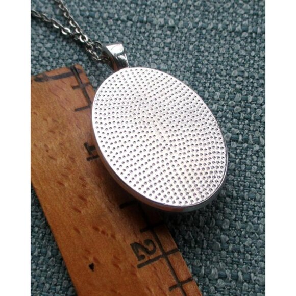 Cardinal Oval Pendant Necklace With Pinecone & Evergreen on 24" Stainless Chain - Picture 6 of 6